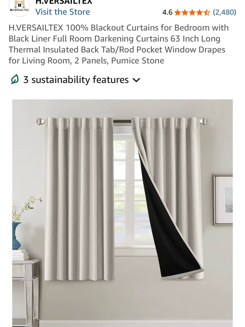 100% Blackout curtains (52"W x 63"L) Pack of 2